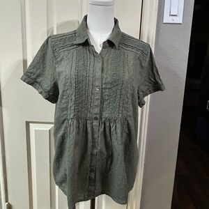 Women’s Lucky Brand Cotton Blend Short Sleeve Button Up Top Size M